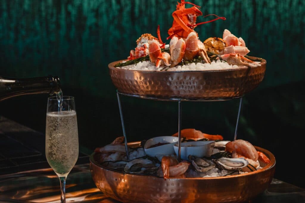 Seafood tower at Stone & Webster Chophouse Savannah Plant Riverside District