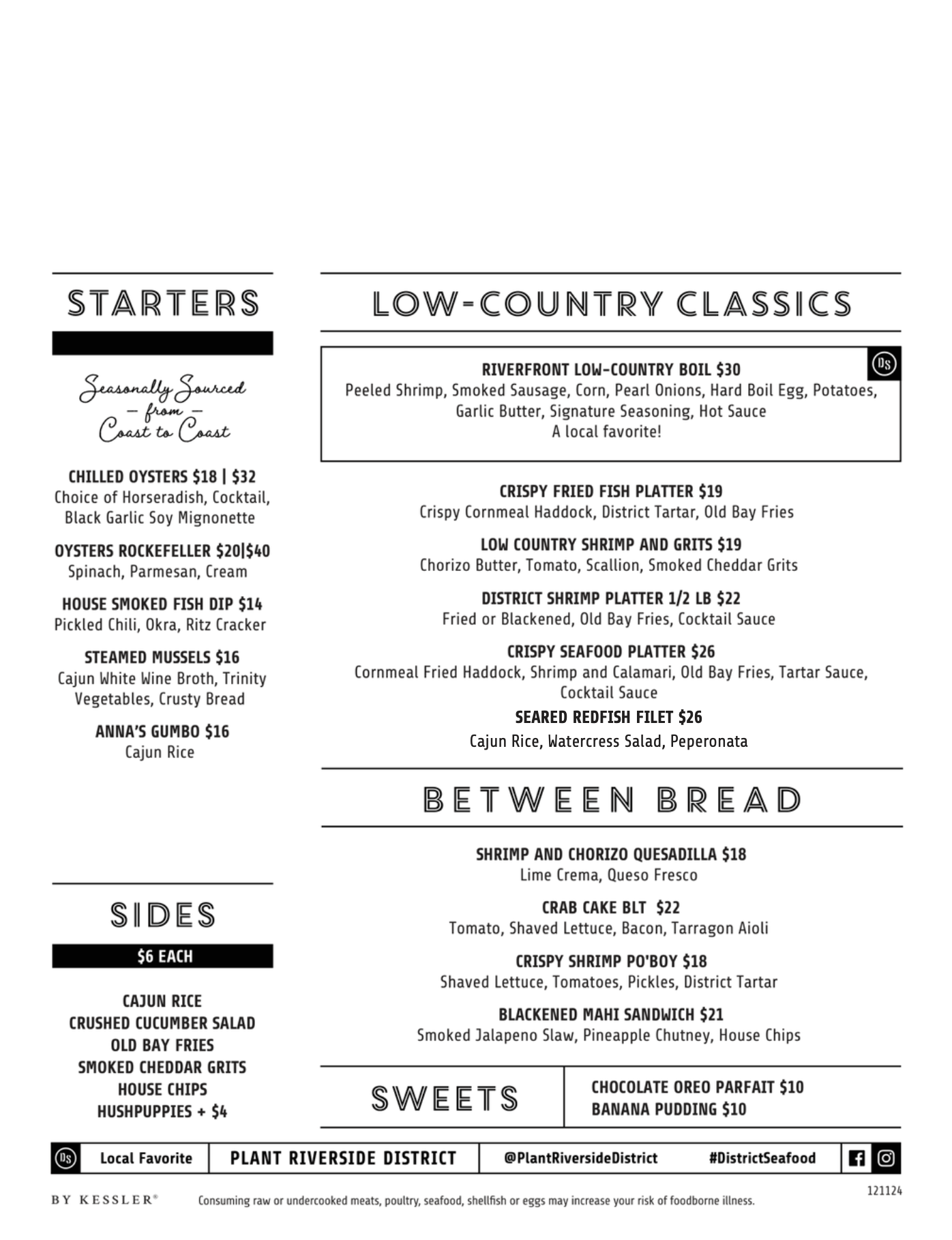 District Seafood Spring 2026 menu