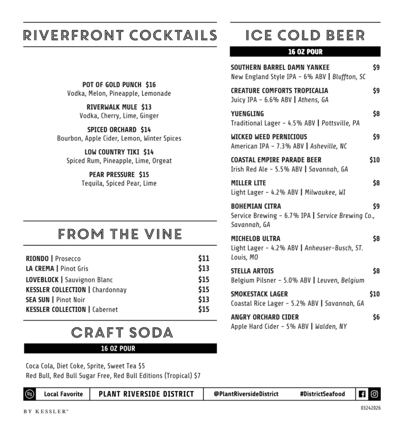 District Seafood Spring 2026 drinks menu