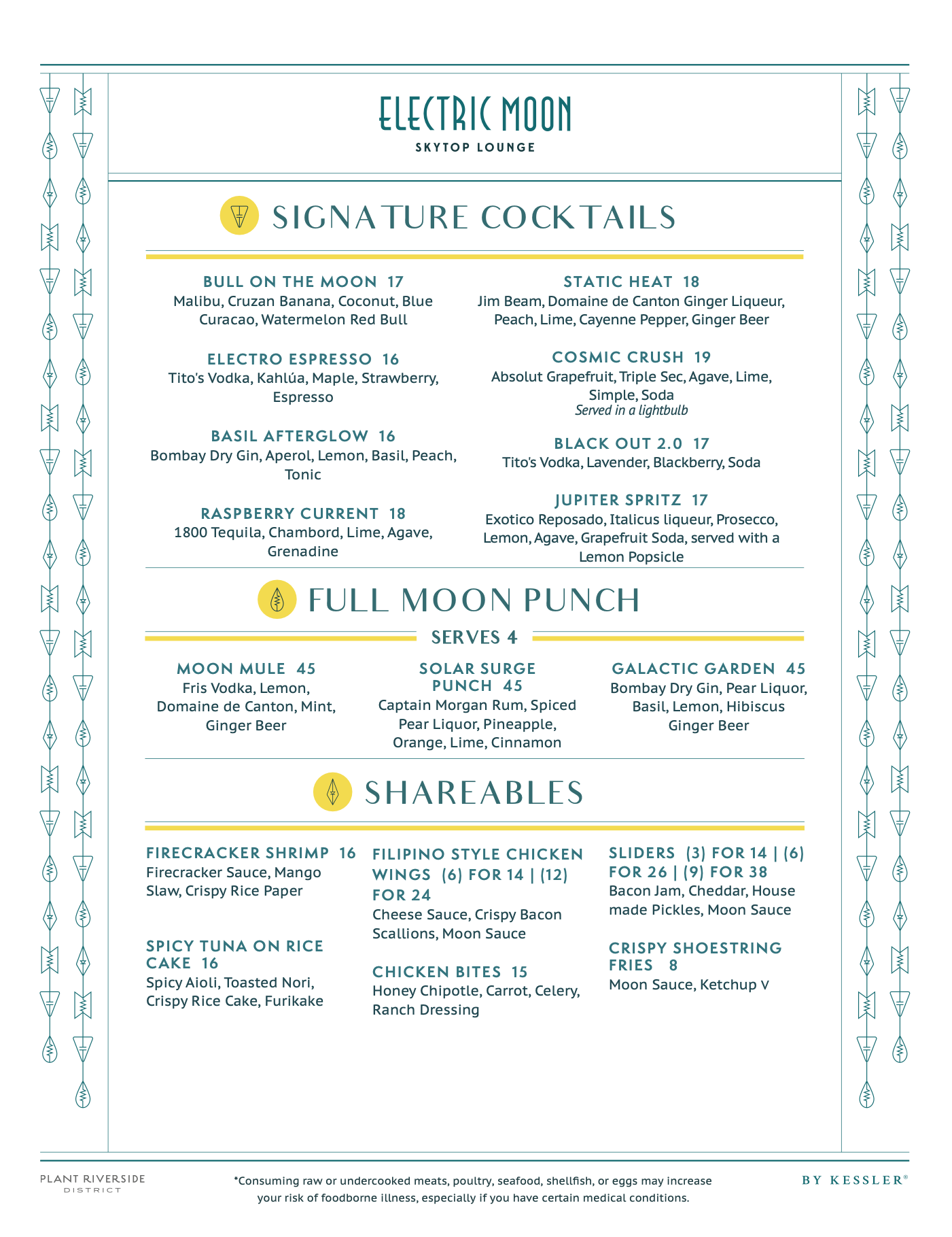 Electric moon shareables and cocktails