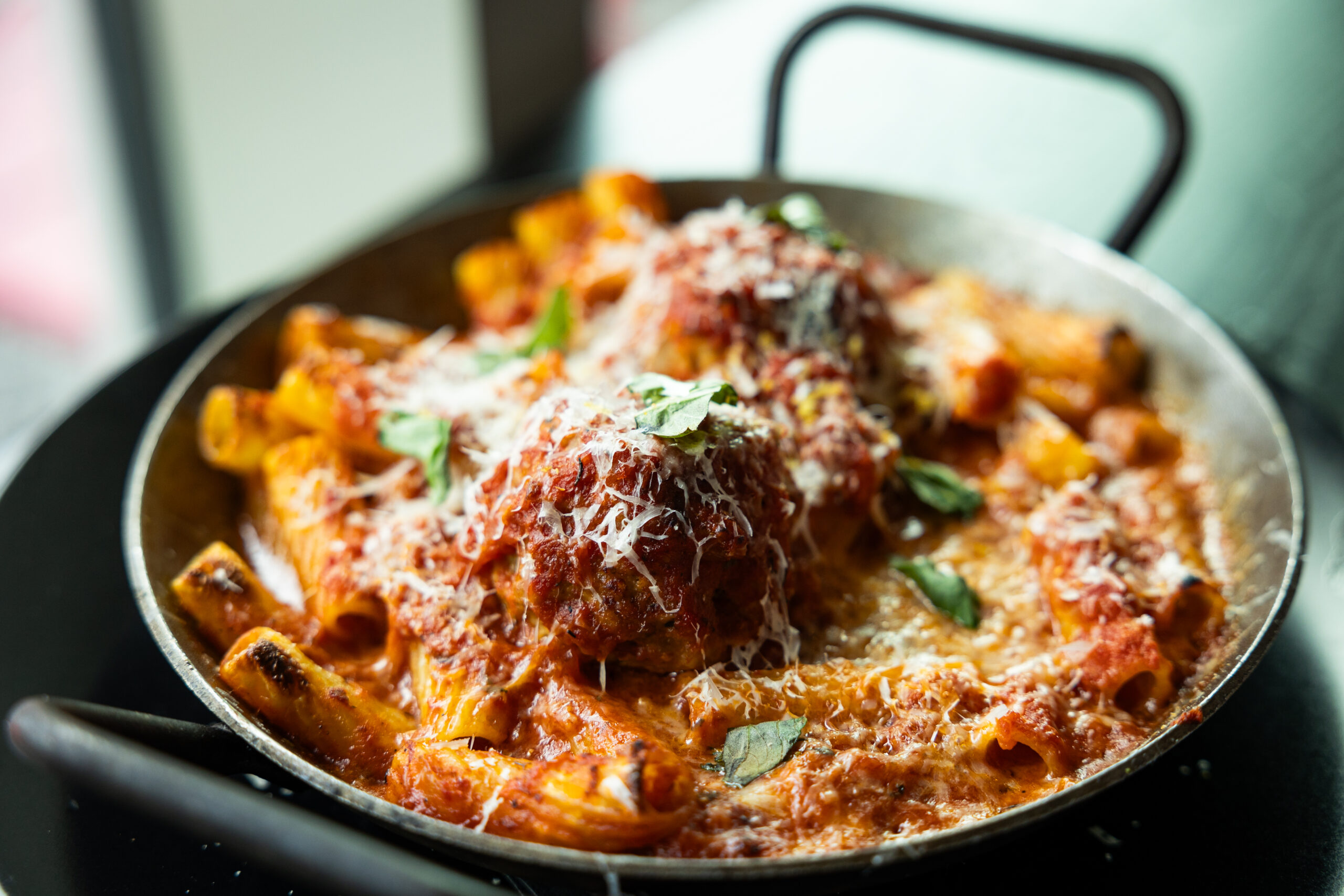 Pasta with meatballs at Graffito at Plant Riverside District Savannah