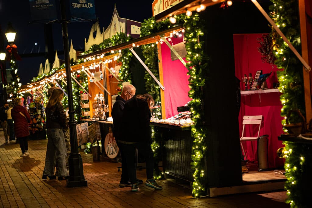 Vendor kiosks at the Savannah Christmas Market